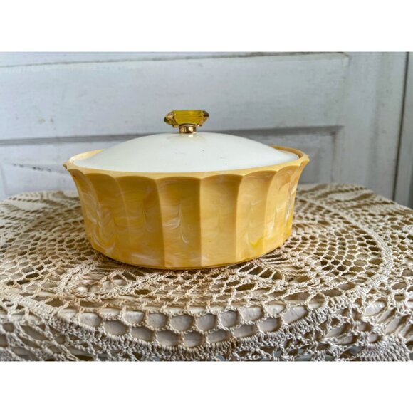 Vintage 1960s Avon Empty Powder Box Topaz Jewel Top Vanity Decor - Picture 8 of 10
